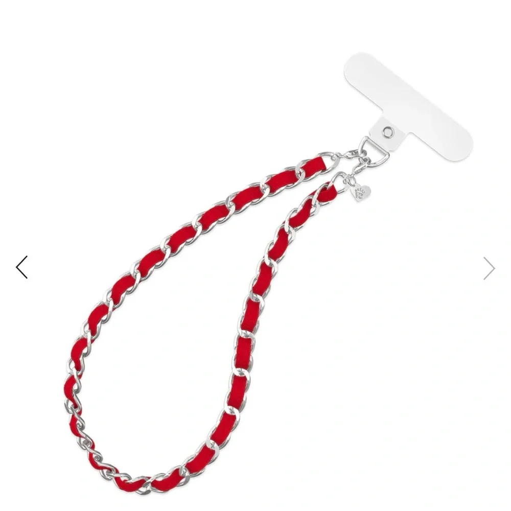 NEW Velvet Caviar Red Leather Chain Phone Charm Wrist Strap